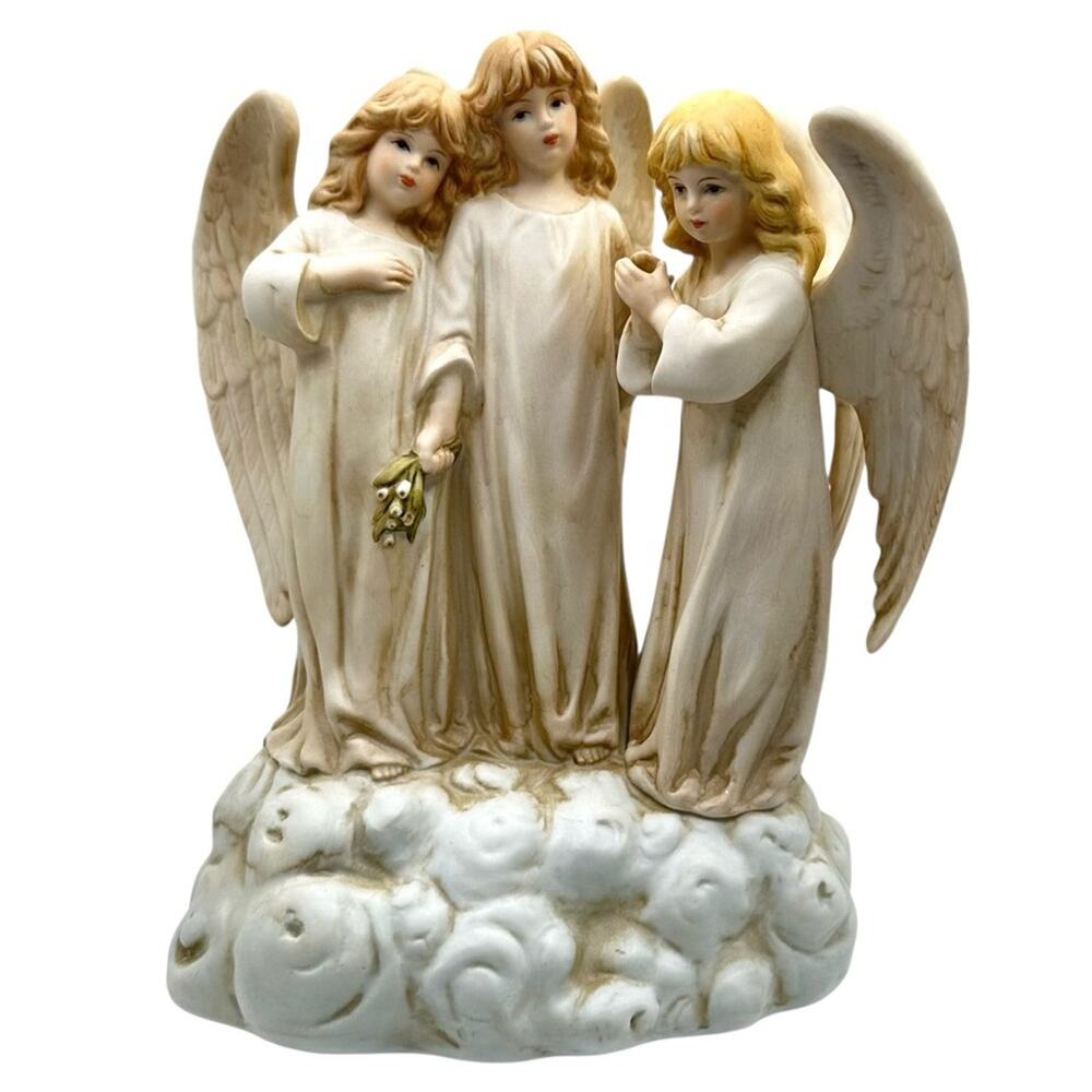 Vintage 1988 Schmid B. Shackman 3 Angel Rock of Ages Music Box Figurine 6 X 7"